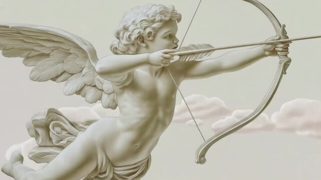 Cute Retro Cupid Flying with His Bow Shooting His Arrow Isolated on White