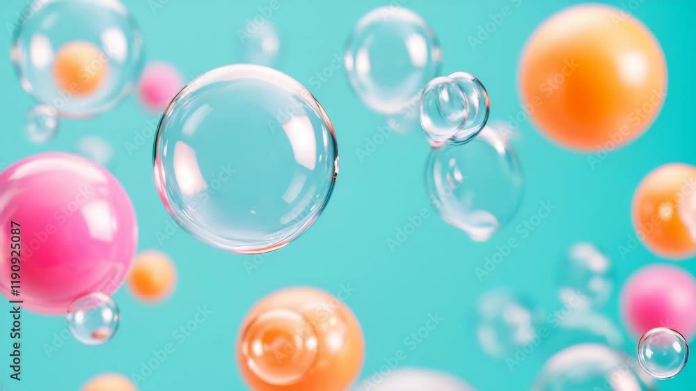 Poster colorful bubbles drifting in a bright blue background create a cheerful atmosphere in this lively di
