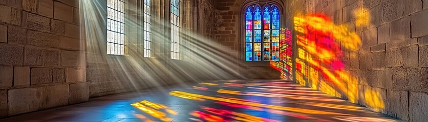 Obraz premium Cathedral sunlight stained glass floor. Spiritual peace