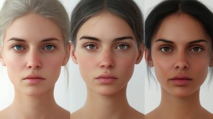 Portraits of young adult females with varied skin tones and hair colors