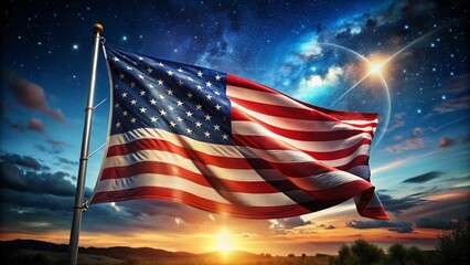 Night Photography: Patriotically Designed American Flag with Space for Personalized Message