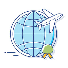 globe with airplane. vector icon, globe with airplane. vector illustration - simple illustration of globe with airplane., perfect for logos and iconsglobe with airplane.