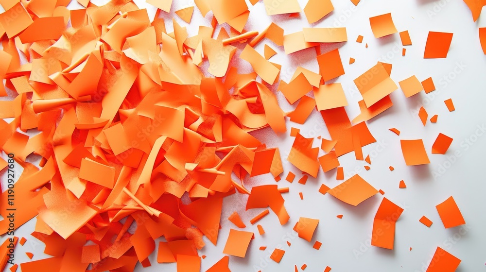 Poster a chaotic collection of orange sticky notes scattered on a white surface, symbolizing brainstorming 
