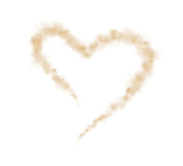 Realistic smoky golden fluffy heart shaped cloud on transparent background. Romantic golden translucent smoke floating in the shape of a heart. PNG.