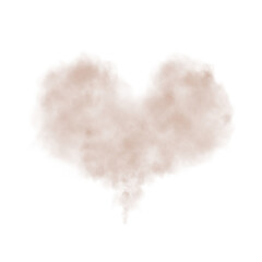 Realistic smoky brown fluffy heart shaped cloud on transparent background. Romantic golden translucent smoke floating in the shape of a heart. PNG
