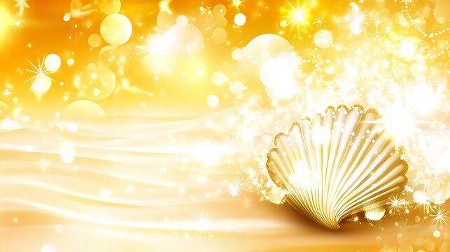 Golden Shell In A Sparkling Yellow Background