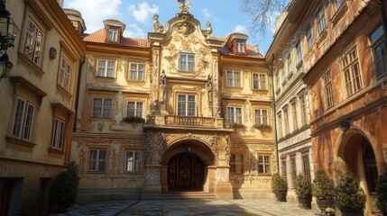 Fototapeta premium Ornate historical european building with baroque architecture and decorative facade