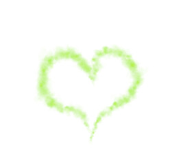 Realistic smoky green fluffy heart shaped cloud on transparent background. Romantic golden translucent smoke floating in the shape of a heart. PNG. 