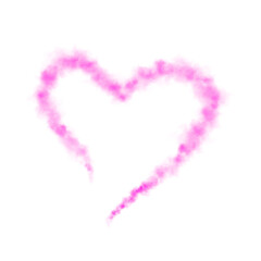 Realistic smoky pink fluffy heart shaped cloud on transparent background. Romantic golden translucent smoke floating in the shape of a heart. PNG.