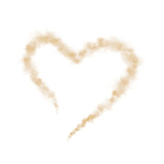 Realistic smoky golden fluffy heart shaped cloud on transparent background. Romantic golden translucent smoke floating in the shape of a heart. PNG.