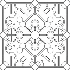 Black and white seamless pattern featuring abstract swirls, wavy lines, and dots. Ideal for childrens coloring pages, backgrounds, and creative designs.