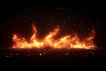 realistic flames with glowing embers, isolated on a black background.