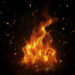 Fototapeta premium realistic flames with glowing embers, isolated on a black background.