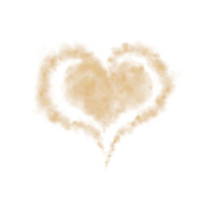 Realistic smoky golden fluffy heart shaped cloud on transparent background. Romantic golden translucent smoke floating in the shape of a heart. PNG.