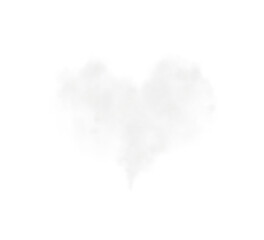 Realistic smoky grey fluffy heart shaped cloud on transparent background. Romantic golden translucent smoke floating in the shape of a heart. PNG.