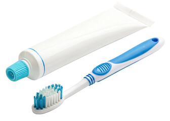 Toothbrush and Toothpaste isolated on a transparent background.