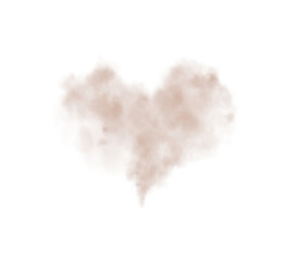 Realistic smoky brown fluffy heart shaped cloud on transparent background. Romantic golden translucent smoke floating in the shape of a heart. PNG.