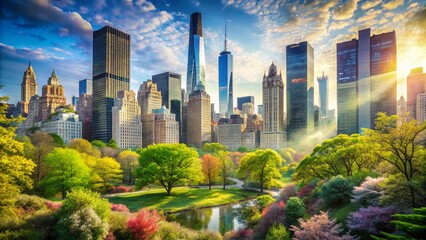 Obraz premium NYC Skyline: Central Park View of Tall Residential Building