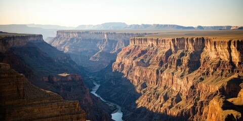 Grand Canyon sunrise, river vista, desert landscape, travel poster