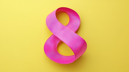Pink ribbon shaped as number eight against a yellow background