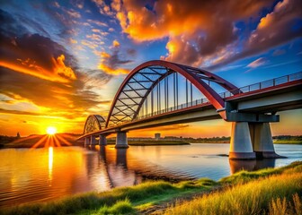 Fototapeta premium Oland Bridge Sunset: Golden Hour Panorama Stock Photo