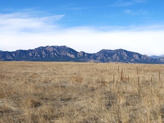 Winter Prairie and Flatirons, Rocky Mountains, Boulder, Colorado