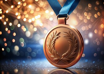 Olympic Bronze Medal with Bokeh Background - Celebratory Achievement Stock Photo