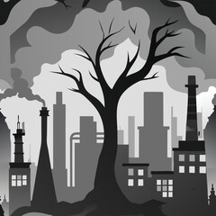Solitary figure standing quietly beside leafless tree in misty landscape , Generative AI