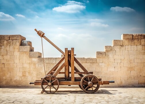 Onager Siege Weapon, Roman Wall Defense, 2nd Century AD, Minimalist Photography