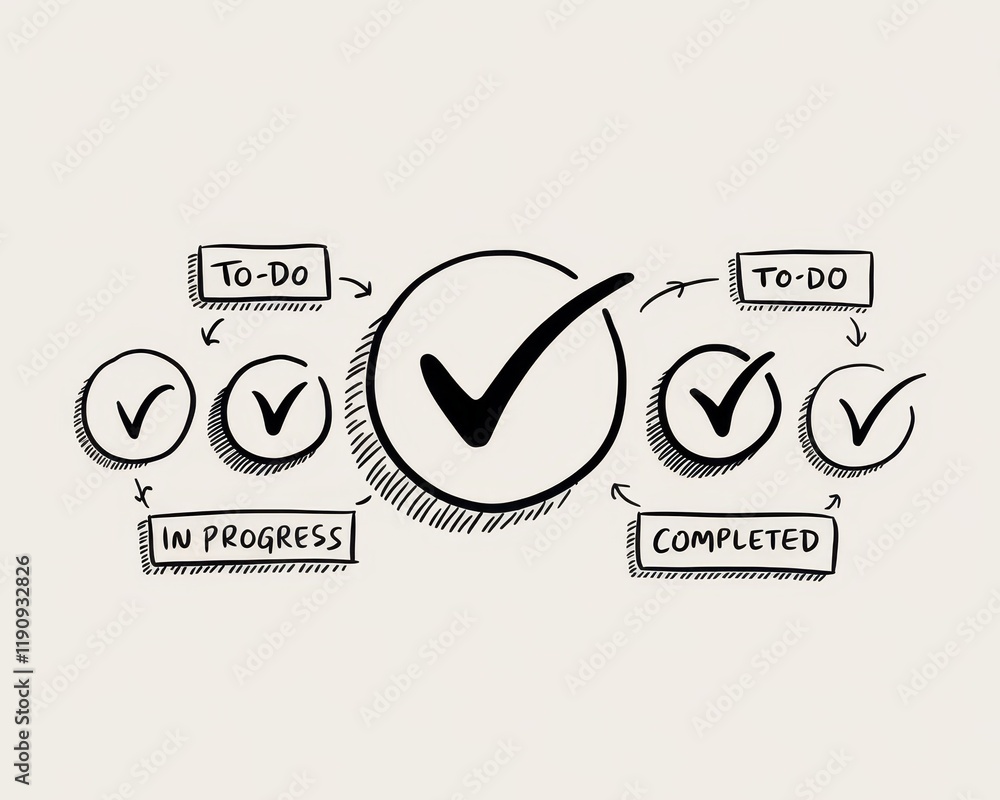 Poster hand drawn workflow chart showing task completion