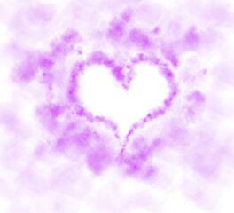 Realistic smoky purple fluffy heart shaped cloud on transparent background. Romantic golden translucent smoke floating in the shape of a heart. PNG. 