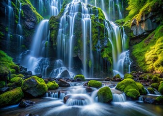 Oregon's Three Sisters Wilderness: Poxy Falls cascading over basalt columns close-up