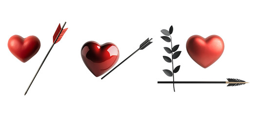 Cupid’s arrow piercing a heart isolated on transparent background, cut out, png, clipping path