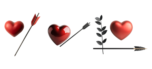 Cupid’s arrow piercing a heart isolated on transparent background, cut out, png, clipping path