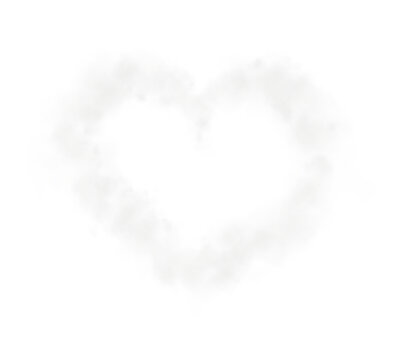 Realistic smoky grey fluffy heart shaped cloud on transparent background. Romantic golden translucent smoke floating in the shape of a heart. PNG.