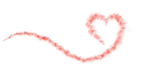 Realistic smoky red fluffy heart shaped cloud on transparent background. Romantic golden translucent smoke floating in the shape of a heart. PNG. 