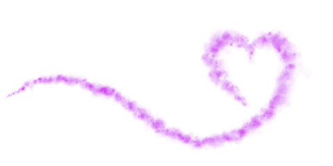 Realistic smoky purple fluffy heart shaped cloud on transparent background. Romantic golden translucent smoke floating in the shape of a heart. PNG. 