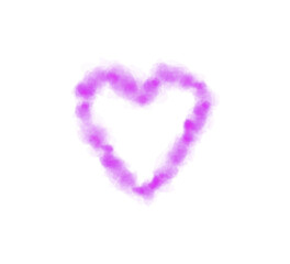 Realistic smoky purple fluffy heart shaped cloud on transparent background. Romantic golden translucent smoke floating in the shape of a heart. PNG. 