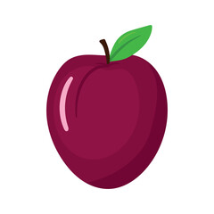 Fresh Purple Plum Fruit Icon with Leaf Vector Illustration in Cute Cartoon Design