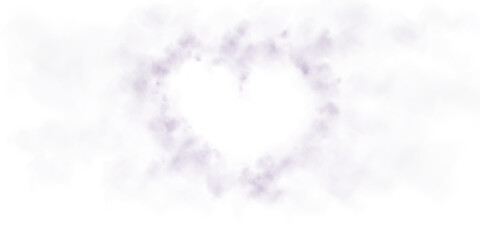 Realistic smoky purple fluffy heart shaped cloud on transparent background. Romantic golden translucent smoke floating in the shape of a heart. PNG. 