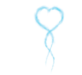 Realistic smoky blue fluffy heart shaped cloud on transparent background. Romantic golden translucent smoke floating in the shape of a heart. PNG.