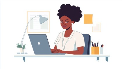 Young African American Businesswoman Excels At Work As Company Executive, Using Laptop To Manage Financial Projects In Office Setting