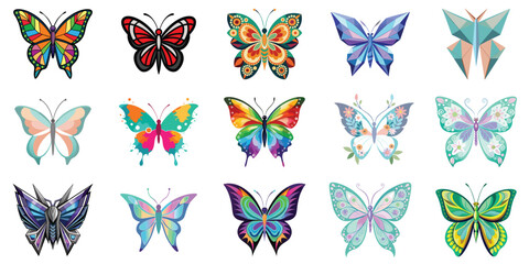 Obraz premium Diverse Butterfly Vector Set: High-Quality Designs on a White Background