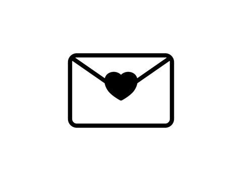 letter envelope icon with love sign heart sign, simple flat style, pictogram logo sign symbol vector illustration, isolated on white for mobile app