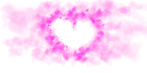 Realistic smoky pink fluffy heart shaped cloud on transparent background. Romantic golden translucent smoke floating in the shape of a heart. PNG. 