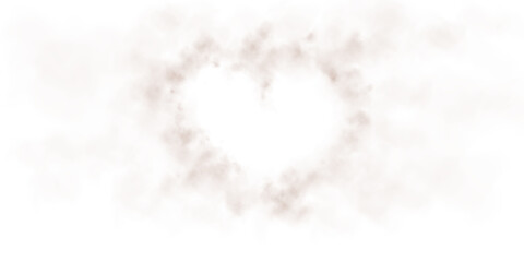 Realistic smoky brown fluffy heart shaped cloud on transparent background. Romantic golden translucent smoke floating in the shape of a heart. PNG.