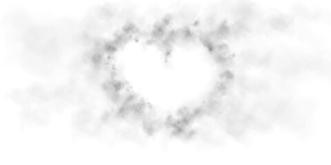 Realistic smoky black fluffy heart shaped cloud on transparent background. Romantic golden translucent smoke floating in the shape of a heart. PNG.
