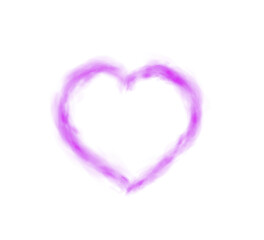 Realistic smoky purple fluffy heart shaped cloud on transparent background. Romantic golden translucent smoke floating in the shape of a heart. PNG. 