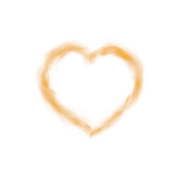 Realistic smoky orange fluffy heart shaped cloud on transparent background. Romantic golden translucent smoke floating in the shape of a heart. PNG.