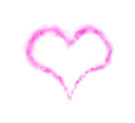 Realistic smoky pink fluffy heart shaped cloud on transparent background. Romantic golden translucent smoke floating in the shape of a heart. PNG. 